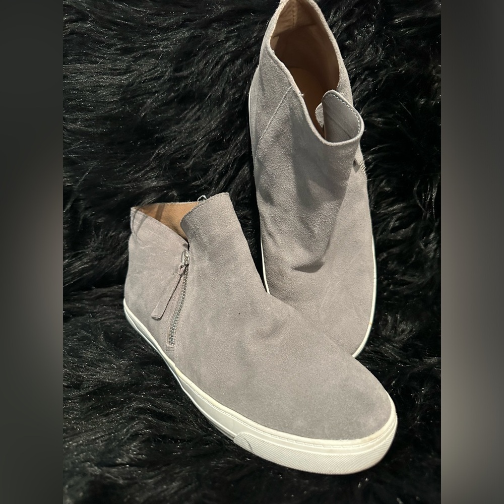 Grey suede booty sneakers